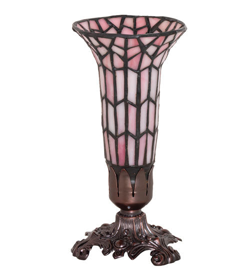Meyda Lighting Stained Glass Pond Lily 8" Mahogany Bronze Victorian Accent Table Lamp With Pink Shade Glass
