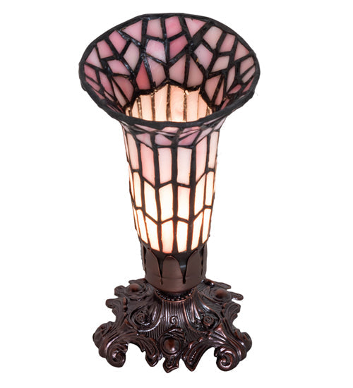 Meyda Lighting Stained Glass Pond Lily 8" Mahogany Bronze Victorian Accent Table Lamp With Pink Shade Glass