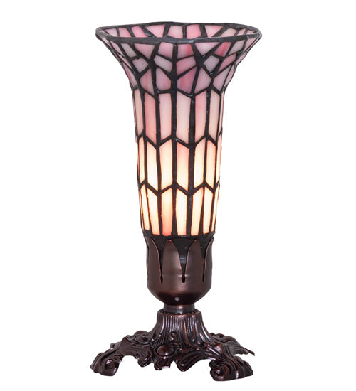 Meyda Lighting Stained Glass Pond Lily 8" Mahogany Bronze Victorian Accent Table Lamp With Pink Shade Glass