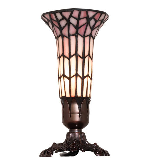 Meyda Lighting Stained Glass Pond Lily 8" Mahogany Bronze Victorian Accent Table Lamp With Pink Shade Glass