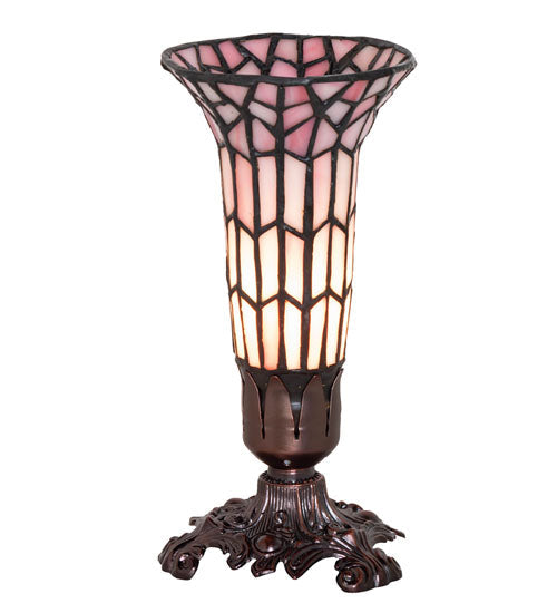 Meyda Lighting Stained Glass Pond Lily 8" Mahogany Bronze Victorian Accent Table Lamp With Pink Shade Glass