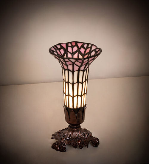 Meyda Lighting Stained Glass Pond Lily 8" Mahogany Bronze Victorian Accent Table Lamp With Pink & White Shade Glass