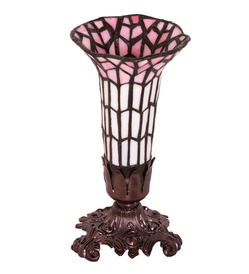Meyda Lighting Stained Glass Pond Lily 8" Mahogany Bronze Victorian Accent Table Lamp With Pink & White Shade Glass