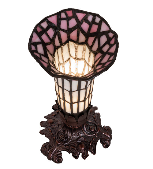Meyda Lighting Stained Glass Pond Lily 8" Mahogany Bronze Victorian Accent Table Lamp With Pink & White Shade Glass