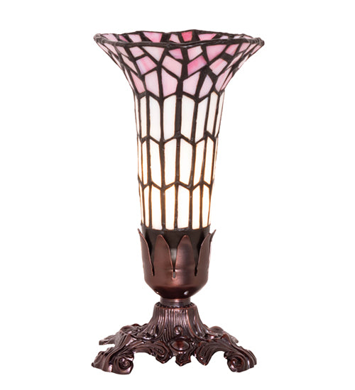 Meyda Lighting Stained Glass Pond Lily 8" Mahogany Bronze Victorian Accent Table Lamp With Pink & White Shade Glass