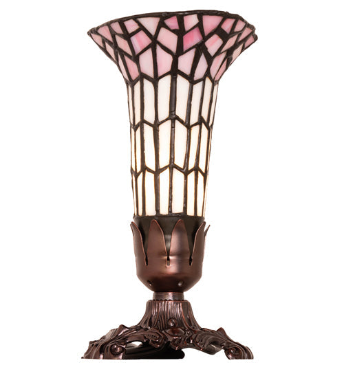 Meyda Lighting Stained Glass Pond Lily 8" Mahogany Bronze Victorian Accent Table Lamp With Pink & White Shade Glass