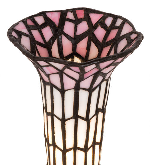 Meyda Lighting Stained Glass Pond Lily 8" Mahogany Bronze Victorian Accent Table Lamp With Pink & White Shade Glass