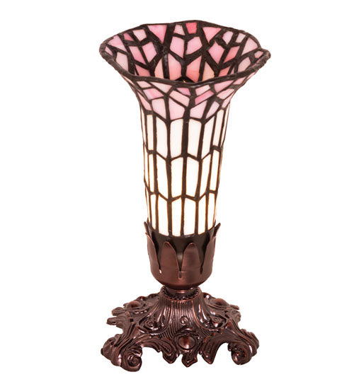 Meyda Lighting Stained Glass Pond Lily 8" Mahogany Bronze Victorian Accent Table Lamp With Pink & White Shade Glass