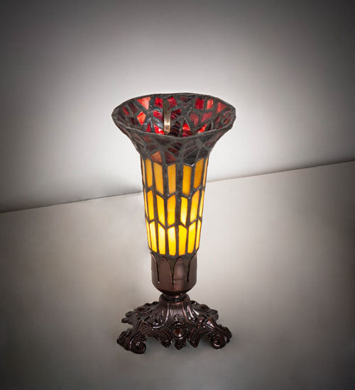Meyda Lighting Stained Glass Pond Lily 8" Mahogany Bronze Victorian Accent Table Lamp With Red & Yellow Shade Glass