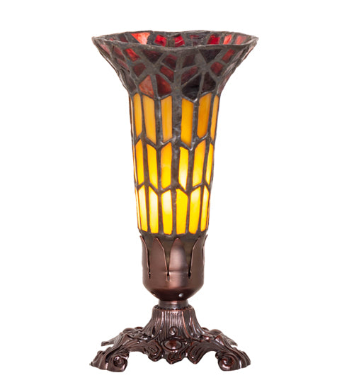 Meyda Lighting Stained Glass Pond Lily 8" Mahogany Bronze Victorian Accent Table Lamp With Red & Yellow Shade Glass