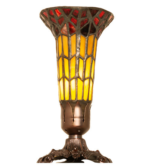 Meyda Lighting Stained Glass Pond Lily 8" Mahogany Bronze Victorian Accent Table Lamp With Red & Yellow Shade Glass