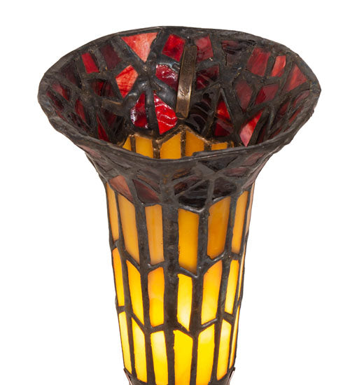 Meyda Lighting Stained Glass Pond Lily 8" Mahogany Bronze Victorian Accent Table Lamp With Red & Yellow Shade Glass