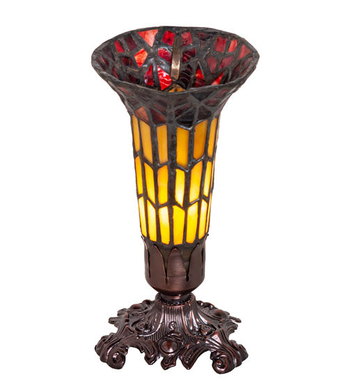 Meyda Lighting Stained Glass Pond Lily 8" Mahogany Bronze Victorian Accent Table Lamp With Red & Yellow Shade Glass
