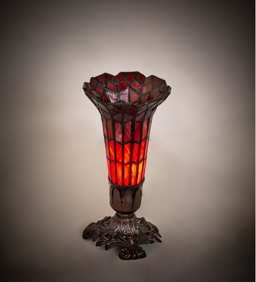 Meyda Lighting Stained Glass Pond Lily 8" Mahogany Bronze Victorian Accent Table Lamp With Ruby Shade Glass