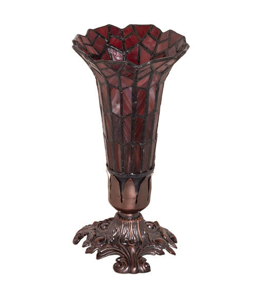 Meyda Lighting Stained Glass Pond Lily 8" Mahogany Bronze Victorian Accent Table Lamp With Ruby Shade Glass