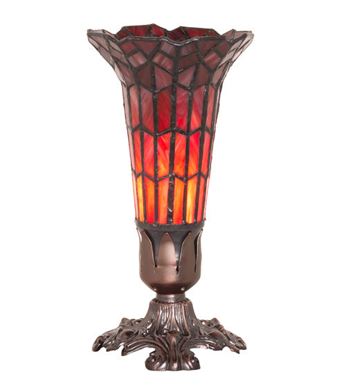 Meyda Lighting Stained Glass Pond Lily 8" Mahogany Bronze Victorian Accent Table Lamp With Ruby Shade Glass