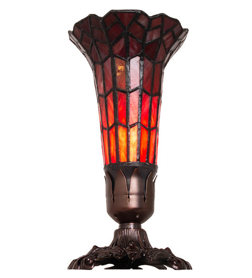 Meyda Lighting Stained Glass Pond Lily 8" Mahogany Bronze Victorian Accent Table Lamp With Ruby Shade Glass