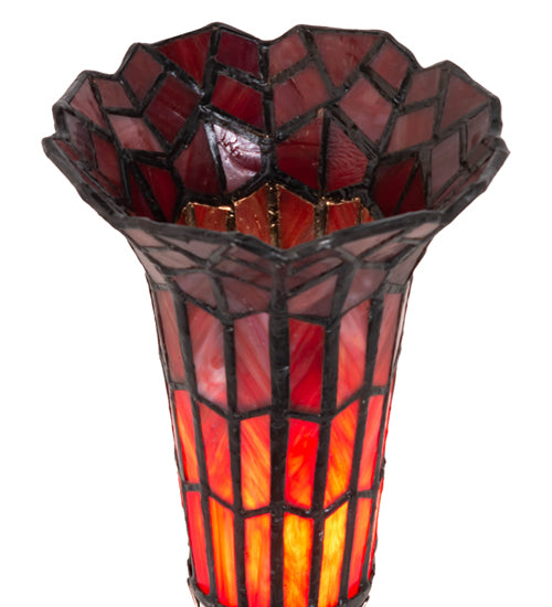 Meyda Lighting Stained Glass Pond Lily 8" Mahogany Bronze Victorian Accent Table Lamp With Ruby Shade Glass