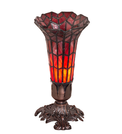 Meyda Lighting Stained Glass Pond Lily 8" Mahogany Bronze Victorian Accent Table Lamp With Ruby Shade Glass