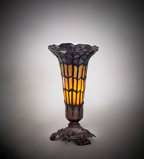 Meyda Lighting Stained Glass Pond Lily 8" Mahogany Bronze Victorian Accent Table Lamp With Yellow & Violet Shade Glass