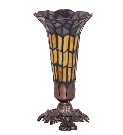 Meyda Lighting Stained Glass Pond Lily 8" Mahogany Bronze Victorian Accent Table Lamp With Yellow & Violet Shade Glass