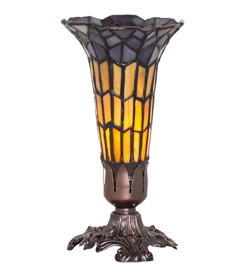 Meyda Lighting Stained Glass Pond Lily 8" Mahogany Bronze Victorian Accent Table Lamp With Yellow & Violet Shade Glass