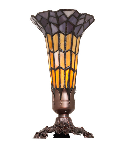 Meyda Lighting Stained Glass Pond Lily 8" Mahogany Bronze Victorian Accent Table Lamp With Yellow & Violet Shade Glass