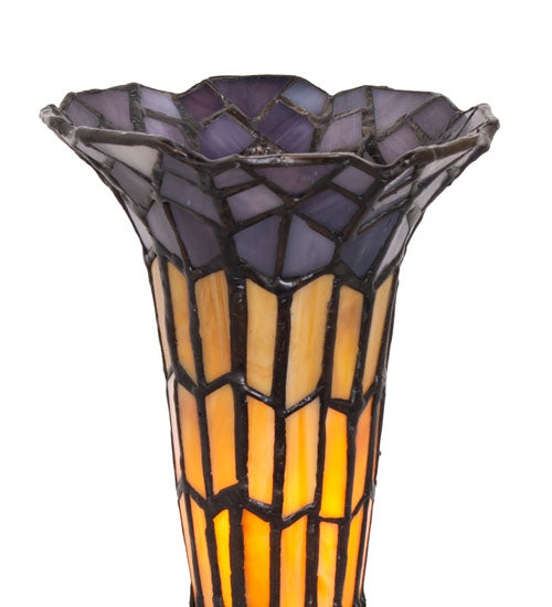 Meyda Lighting Stained Glass Pond Lily 8" Mahogany Bronze Victorian Accent Table Lamp With Yellow & Violet Shade Glass