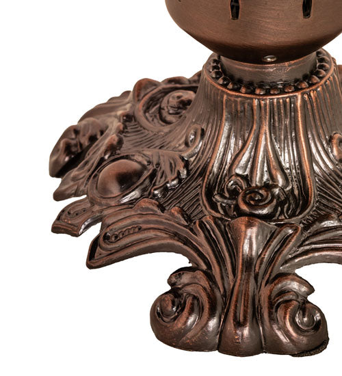 Meyda Lighting Stained Glass Pond Lily 8" Mahogany Bronze Victorian Accent Table Lamp With Yellow & Violet Shade Glass