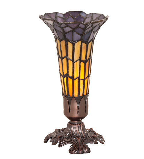 Meyda Lighting Stained Glass Pond Lily 8" Mahogany Bronze Victorian Accent Table Lamp With Yellow & Violet Shade Glass