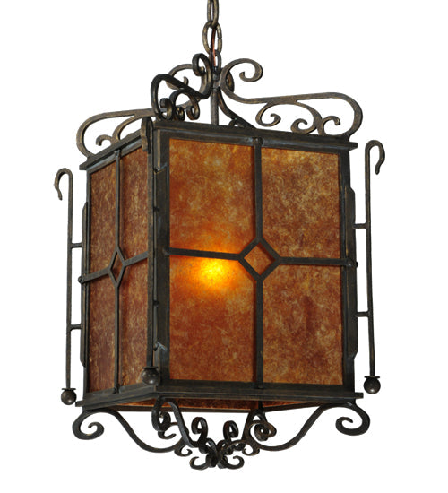Meyda Lighting Standford 17" Black Hills Gold Pendant Light With Amber Mica Shade Glass