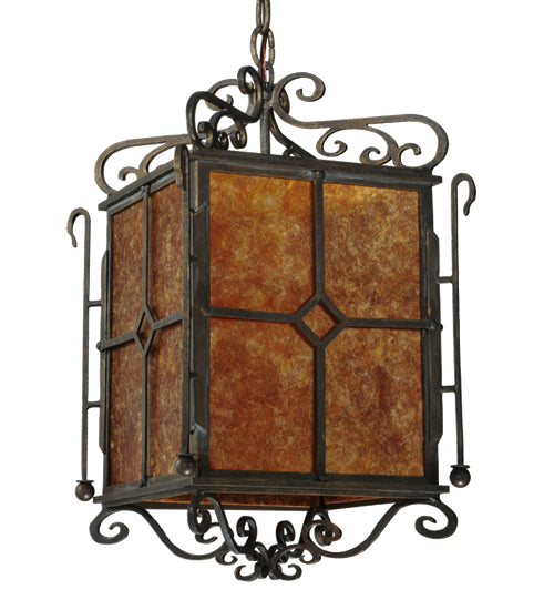 Meyda Lighting Standford 17" Black Hills Gold Pendant Light With Amber Mica Shade Glass
