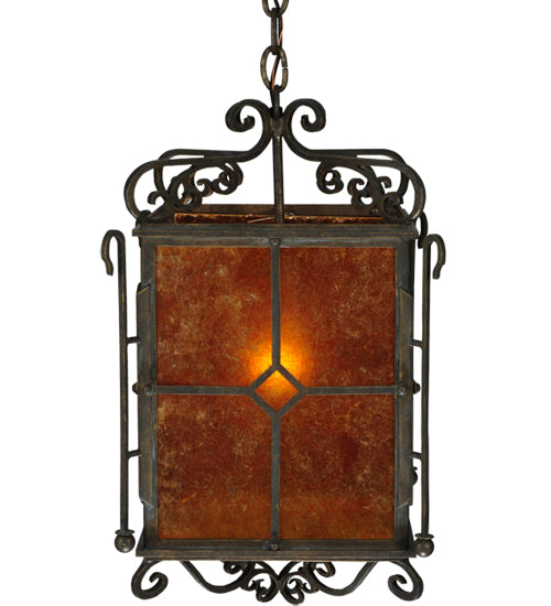 Meyda Lighting Standford 17" Black Hills Gold Pendant Light With Amber Mica Shade Glass