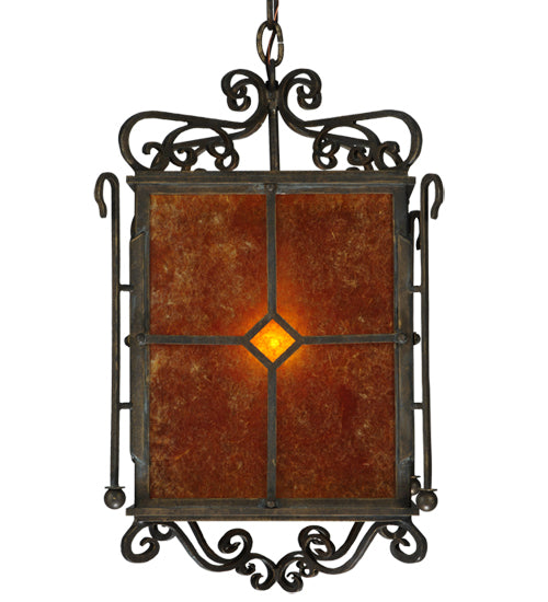 Meyda Lighting Standford 17" Black Hills Gold Pendant Light With Amber Mica Shade Glass