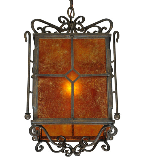 Meyda Lighting Standford 17" Black Hills Gold Pendant Light With Amber Mica Shade Glass