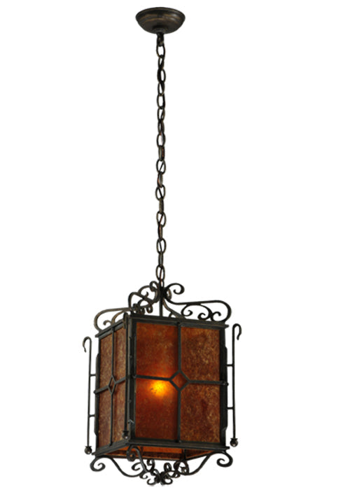 Meyda Lighting Standford 17" Black Hills Gold Pendant Light With Amber Mica Shade Glass