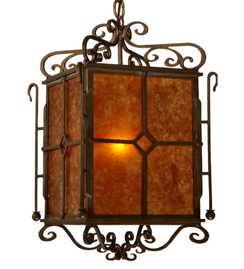 Meyda Lighting Standford 17" Black Hills Gold Pendant Light With Amber Mica Shade Glass