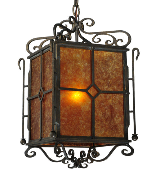 Meyda Lighting Standford 17" English Bronze Pendant Light With Amber Mica Shade Glass