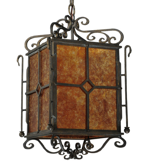 Meyda Lighting Standford 17" English Bronze Pendant Light With Amber Mica Shade Glass