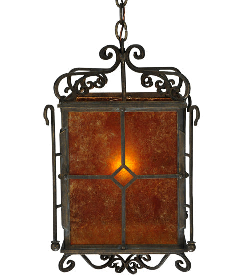 Meyda Lighting Standford 17" English Bronze Pendant Light With Amber Mica Shade Glass