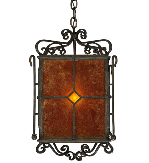 Meyda Lighting Standford 17" English Bronze Pendant Light With Amber Mica Shade Glass