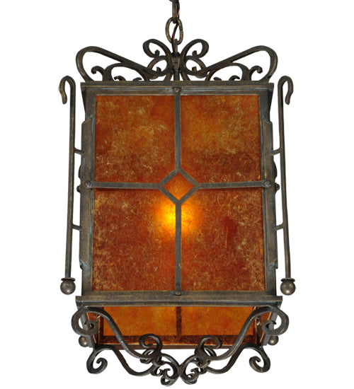 Meyda Lighting Standford 17" English Bronze Pendant Light With Amber Mica Shade Glass