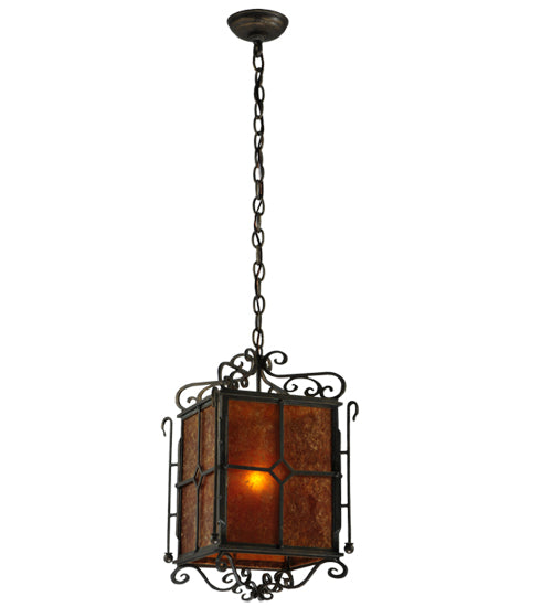 Meyda Lighting Standford 17" English Bronze Pendant Light With Amber Mica Shade Glass