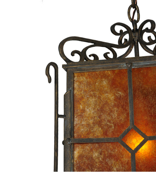 Meyda Lighting Standford 17" English Bronze Pendant Light With Amber Mica Shade Glass