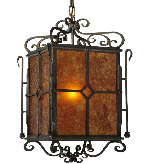 Meyda Lighting Standford 17" English Bronze Pendant Light With Amber Mica Shade Glass