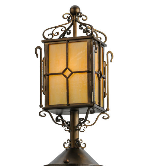 Meyda Lighting Standford 19" Antique Copper Tabletop Lantern Lamp With Beige Shade Glass
