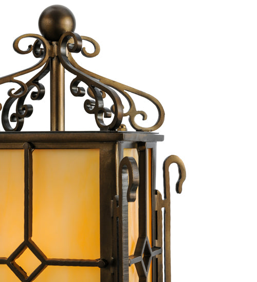 Meyda Lighting Standford 19" Antique Copper Tabletop Lantern Lamp With Beige Shade Glass