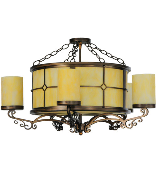 Meyda Lighting Standford 30" 10-Light Antique Copper Semi-flush Mount Ceiling Light With Beige Botticino Idalight Shade Glass