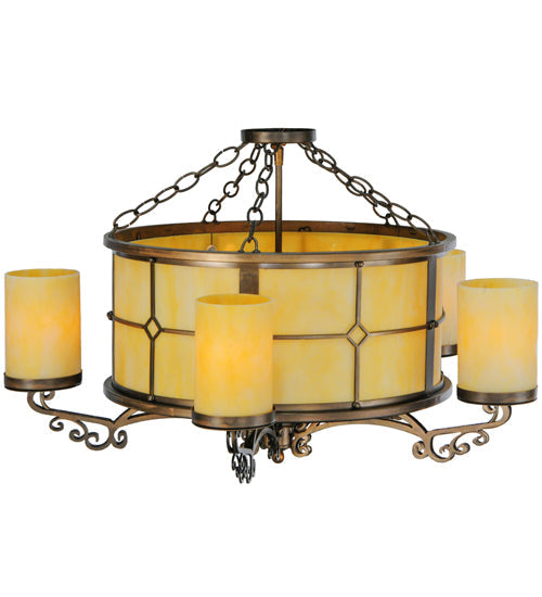Meyda Lighting Standford 30" 10-Light Antique Copper Semi-flush Mount Ceiling Light With Beige Botticino Idalight Shade Glass