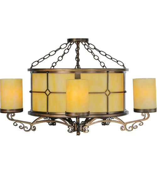 Meyda Lighting Standford 30" 10-Light Antique Copper Semi-flush Mount Ceiling Light With Beige Botticino Idalight Shade Glass